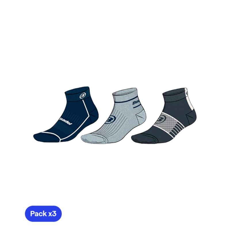 Calcetines Bullpadel BP254 Negro/Gris/Azul Marino 2025 (Pack x3)