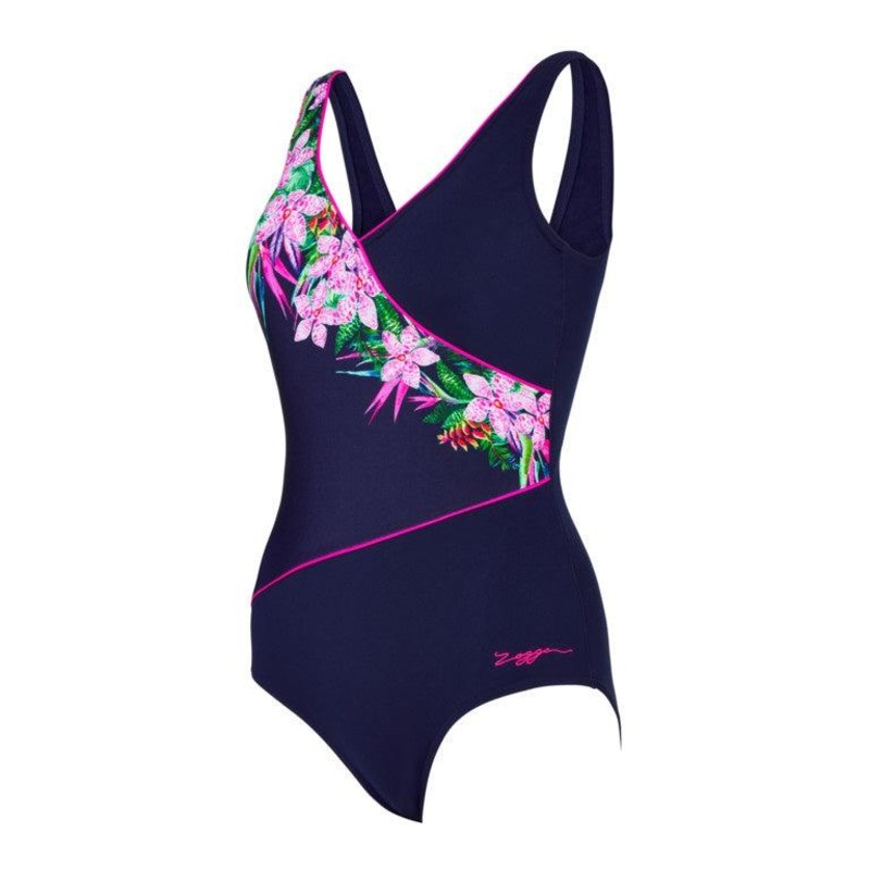 Zoggs Orchid Daze Wrap Front Ladies Swimming Costume