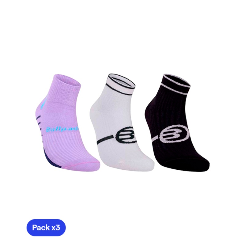 Calcetines Bullpadel BP2402 Women Blanco/Negro/Morado 2025 (Pack x3)