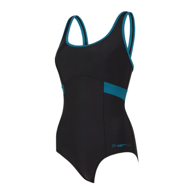 Zoggs Dakota Crossback Ladies Swimming Costumes – Black/Green