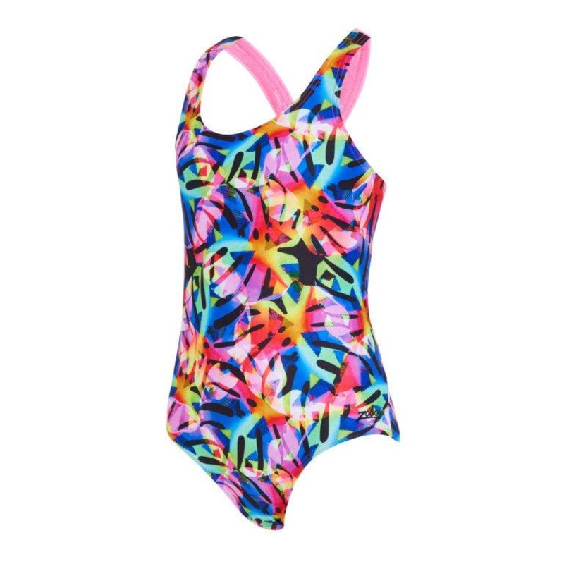 Zoggs Rainbow Palms Girls Rowleeback Swimming Costume