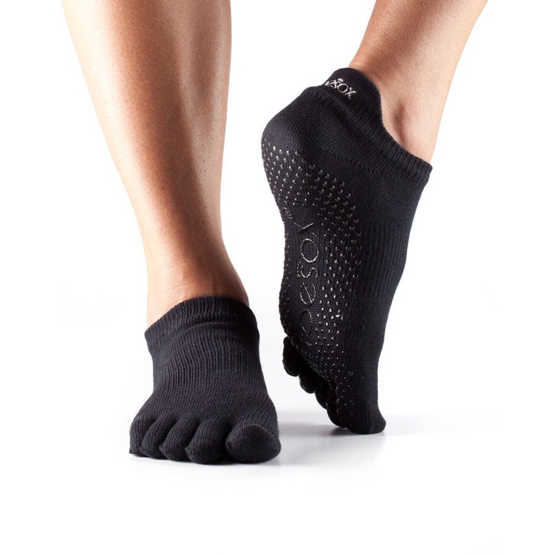 Toesox Ankle Full Toe Socks|3.5-5.5|6-8.5|Black