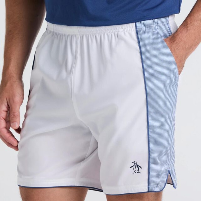 7in Performance Piped Shorts Men – White, Blue