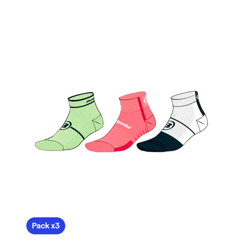 Calcetines Bullpadel BP2402 Verde/Rosa/Blanco 2025 (Pack x3)