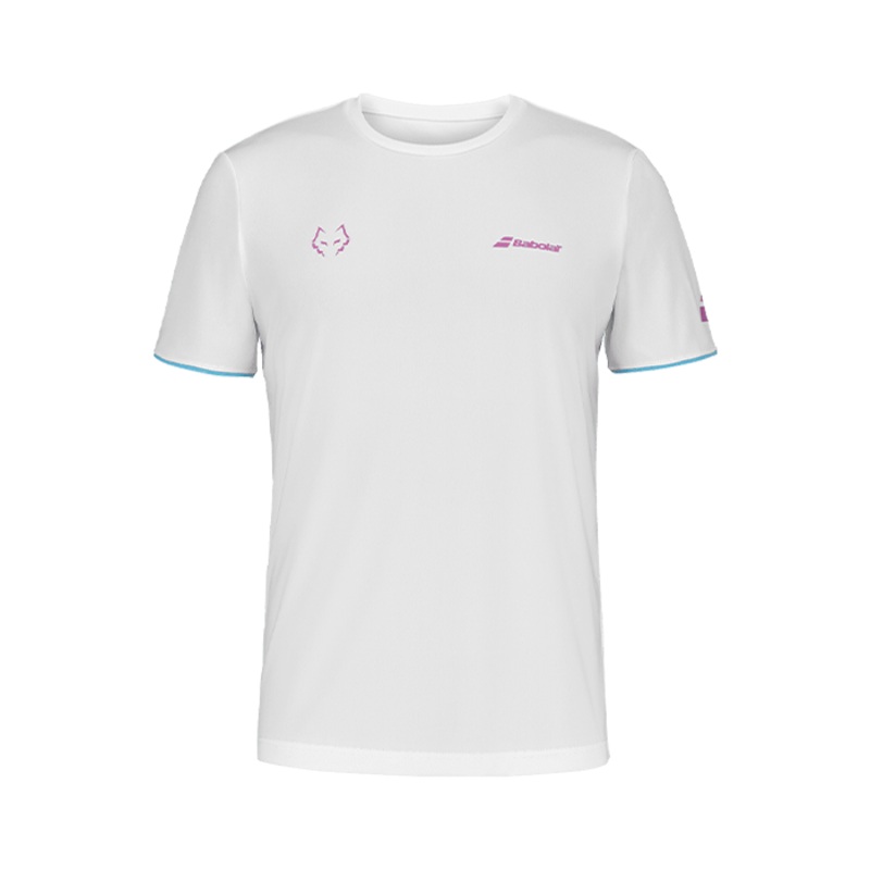 Camiseta Babolat Crew Neck Blanco Logo Rosa 2025 J. Lebrn