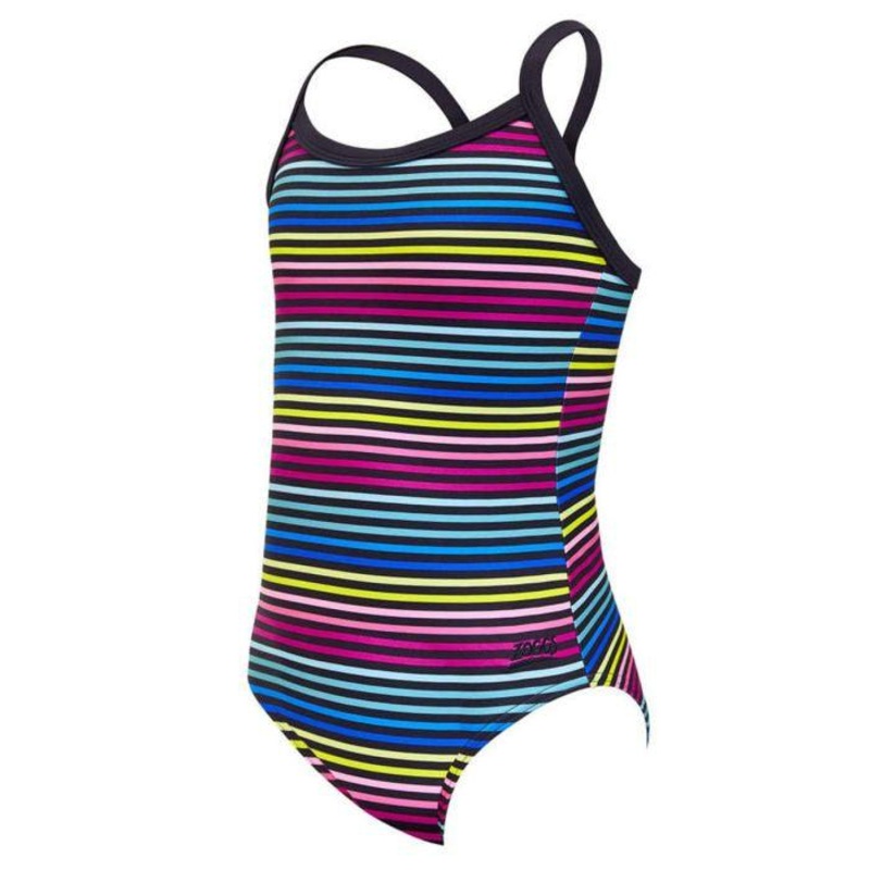 Zoggs Strikeback Girls Swimming Costume – Stripe Print
