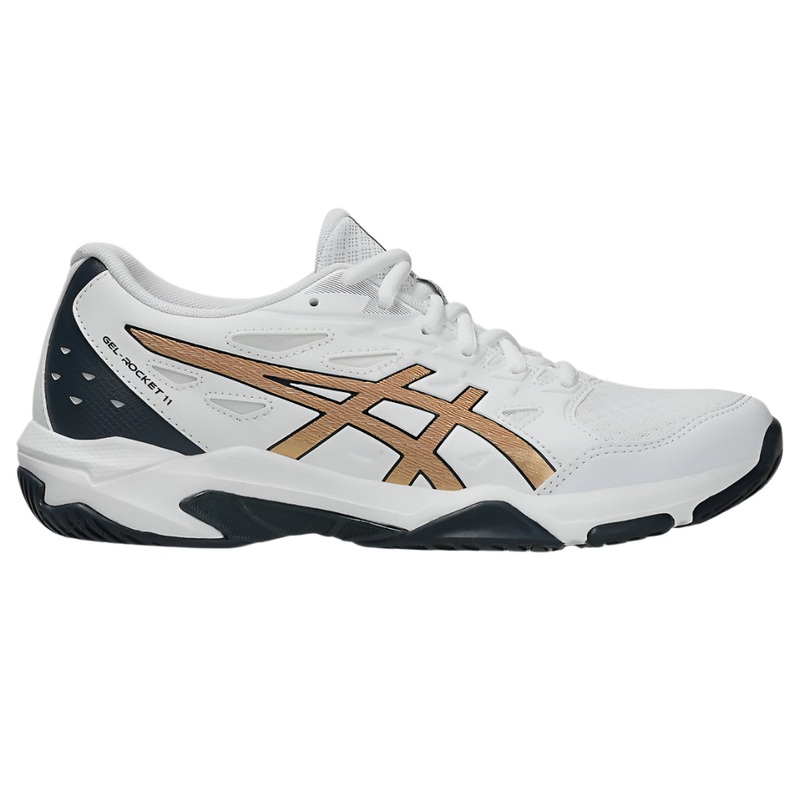 Asics Gel Rocket 11  Indoor Court Shoe – White/Black/Gold
