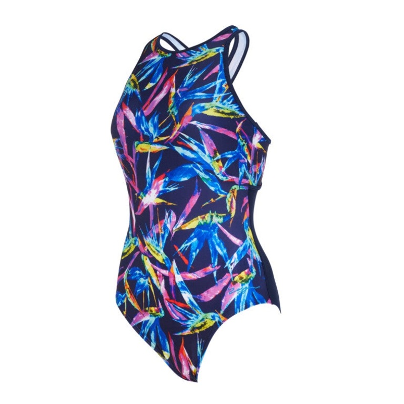 Zoggs Hi Cross Back Ladies Swimming Costume – Neon Crystal