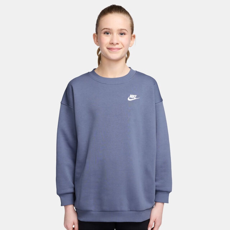 Club Fleece Oversized Crew Sweatshirt Girls – Blue Grey, White