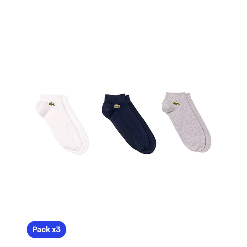 Calcetines Lacoste Cortos Azul/Gris/Blanco (Pack x3)