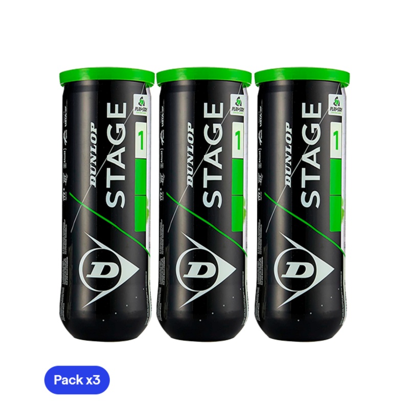 Pelotas Dunlop Stage 1 Verde Tenis (Pack x3)