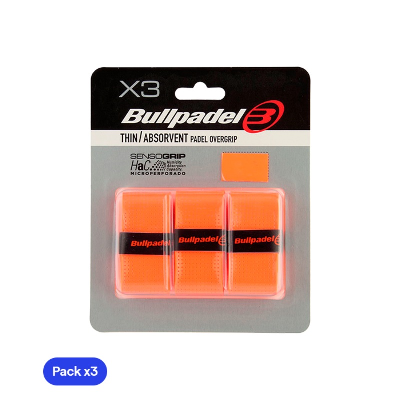 Overgrips Bullpadel GB1705 Thin/Absorbent Naranja Fluor (Pack x3)