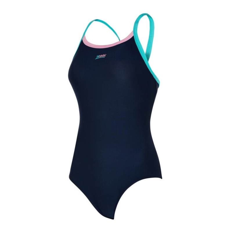 Zoggs Cannon Strikeback Ladies Swimming Costume – Navy/Mint