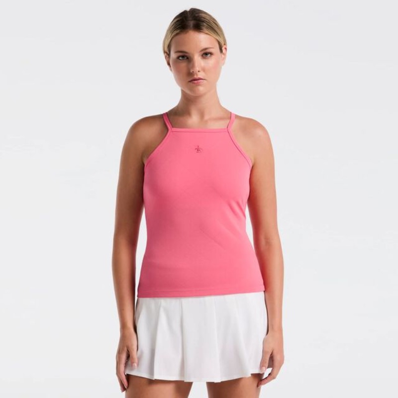 Grid Jacquard Tank Top Women – Pink